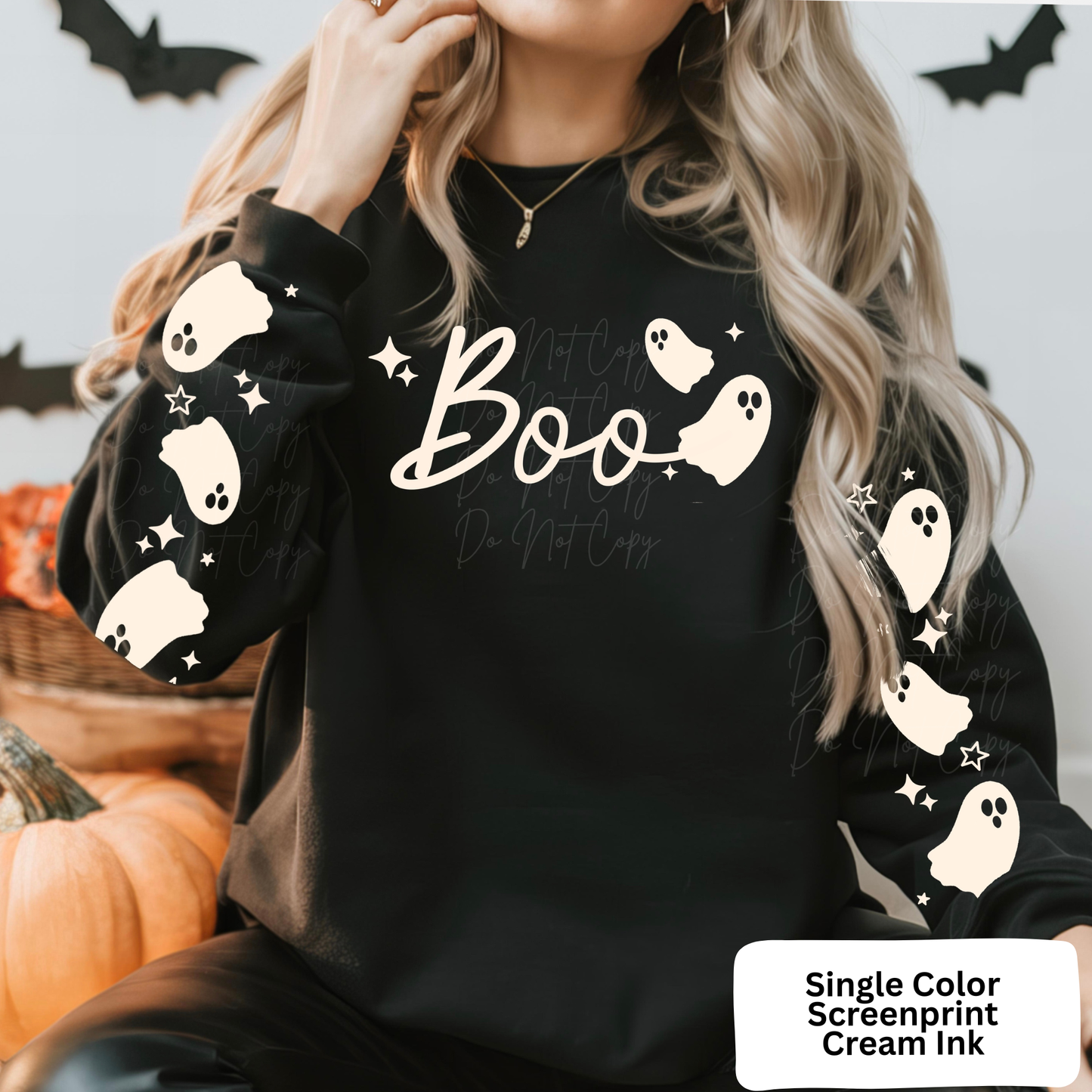 226 boo with double sleeves **SINGLE COLOR SCREENPRINT CREAM INK**