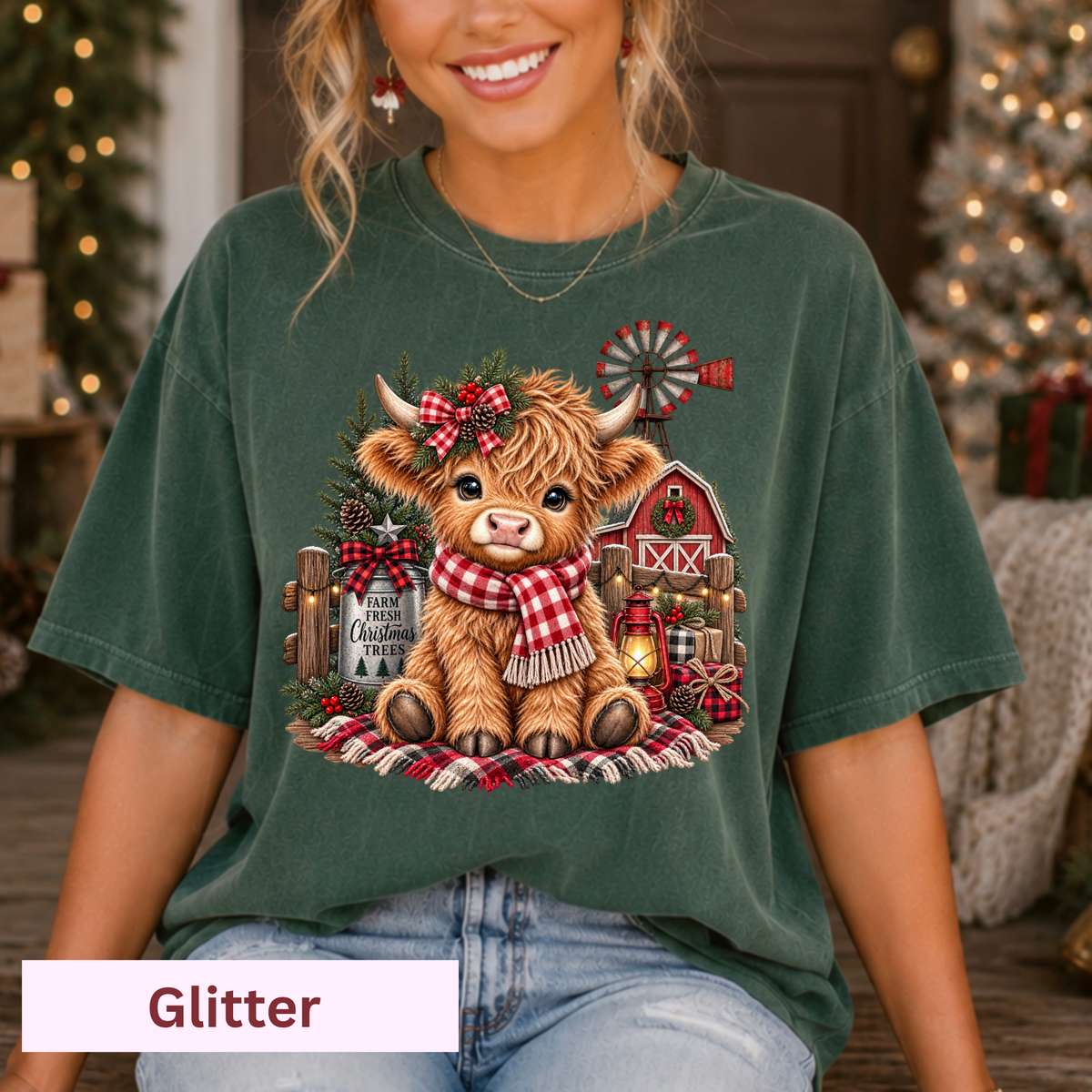 Christmas Cow *Glitter Screenprint