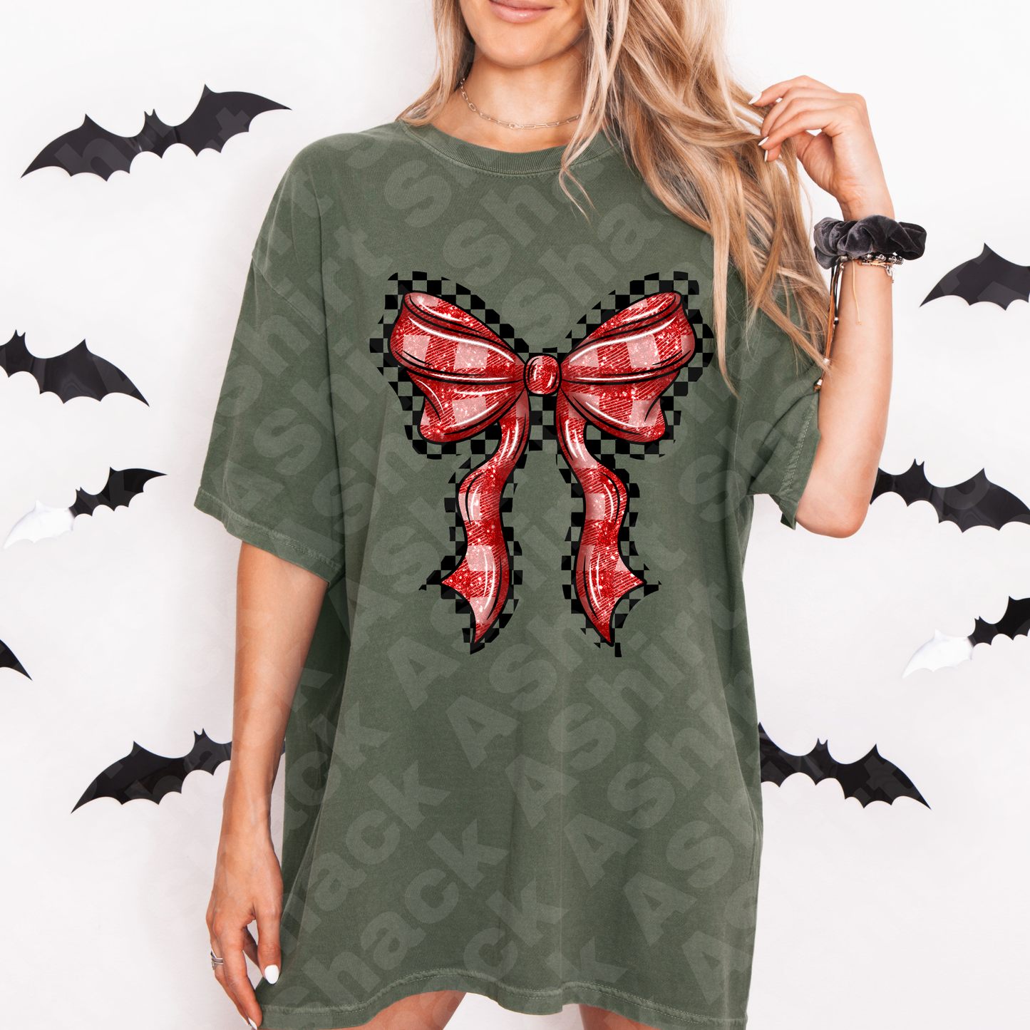 4B checkered red bow