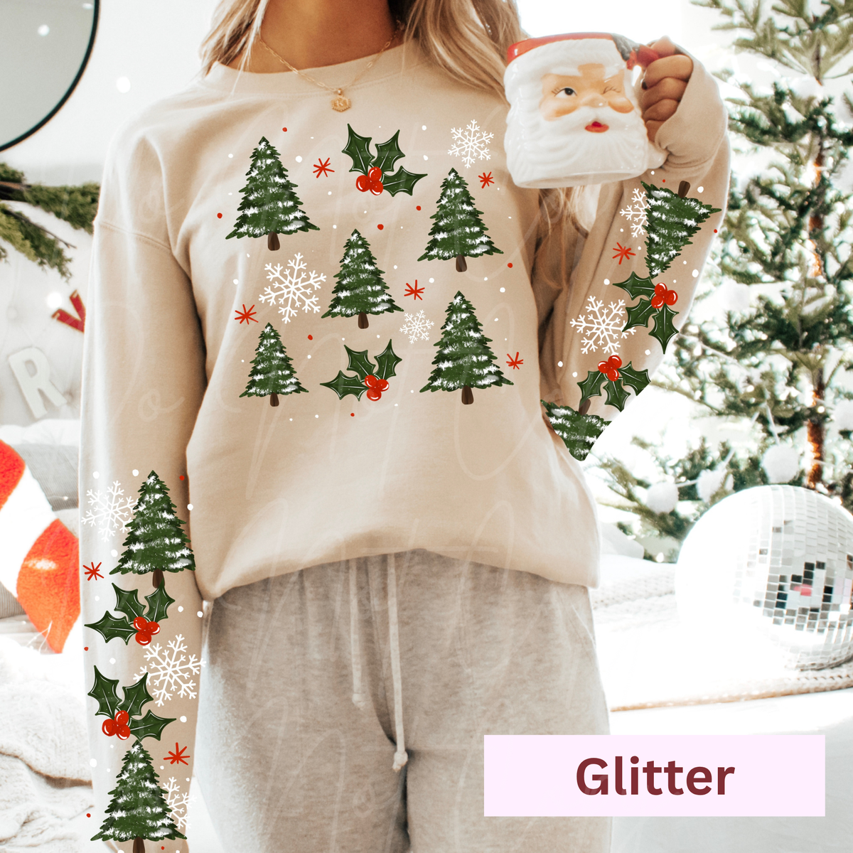Christmas trees *Glitter Screeb print with double sleeves