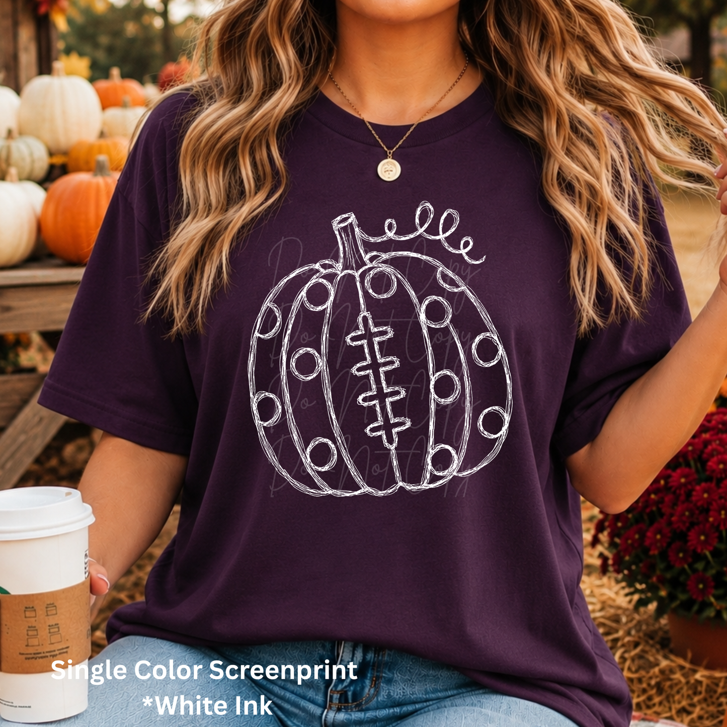 Football Pumpkin *Single Color Screenprint White Ink