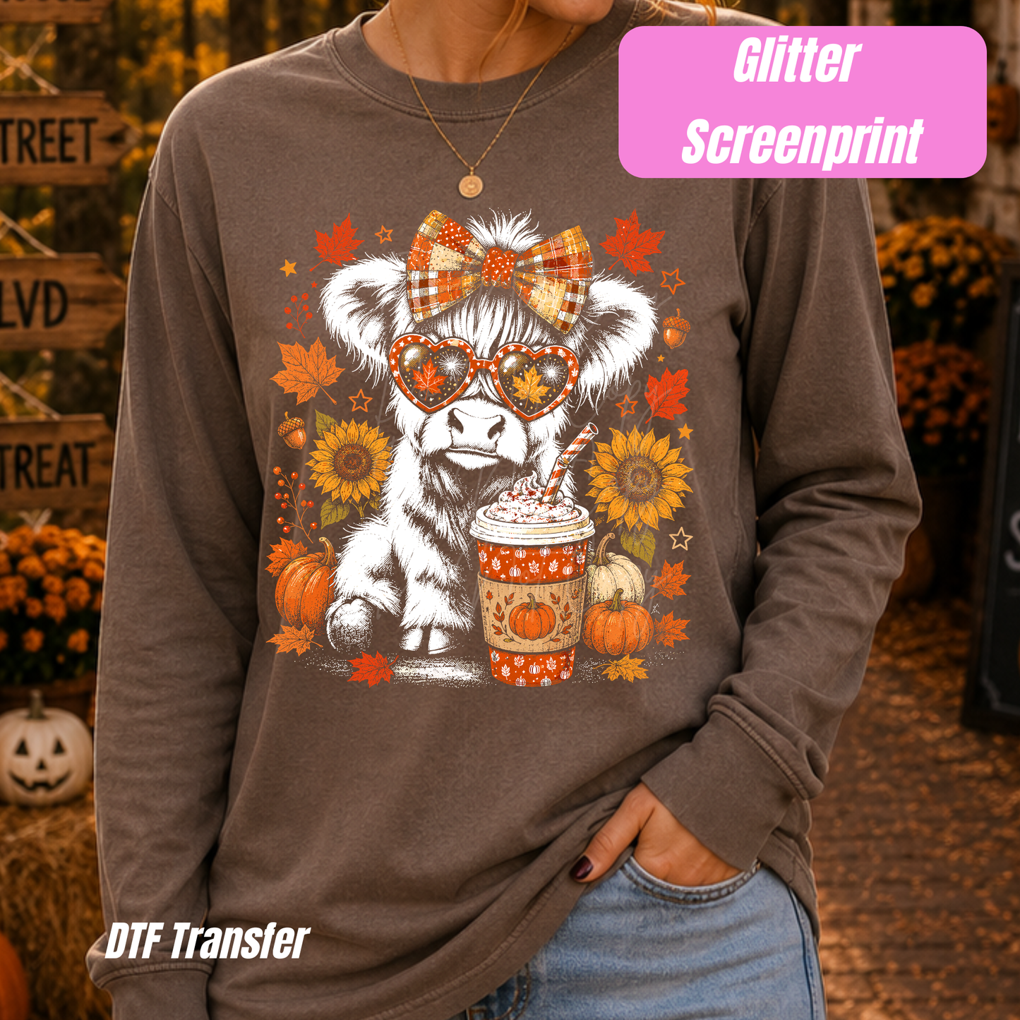 fall cow “GLITTER SCREENPRINT”