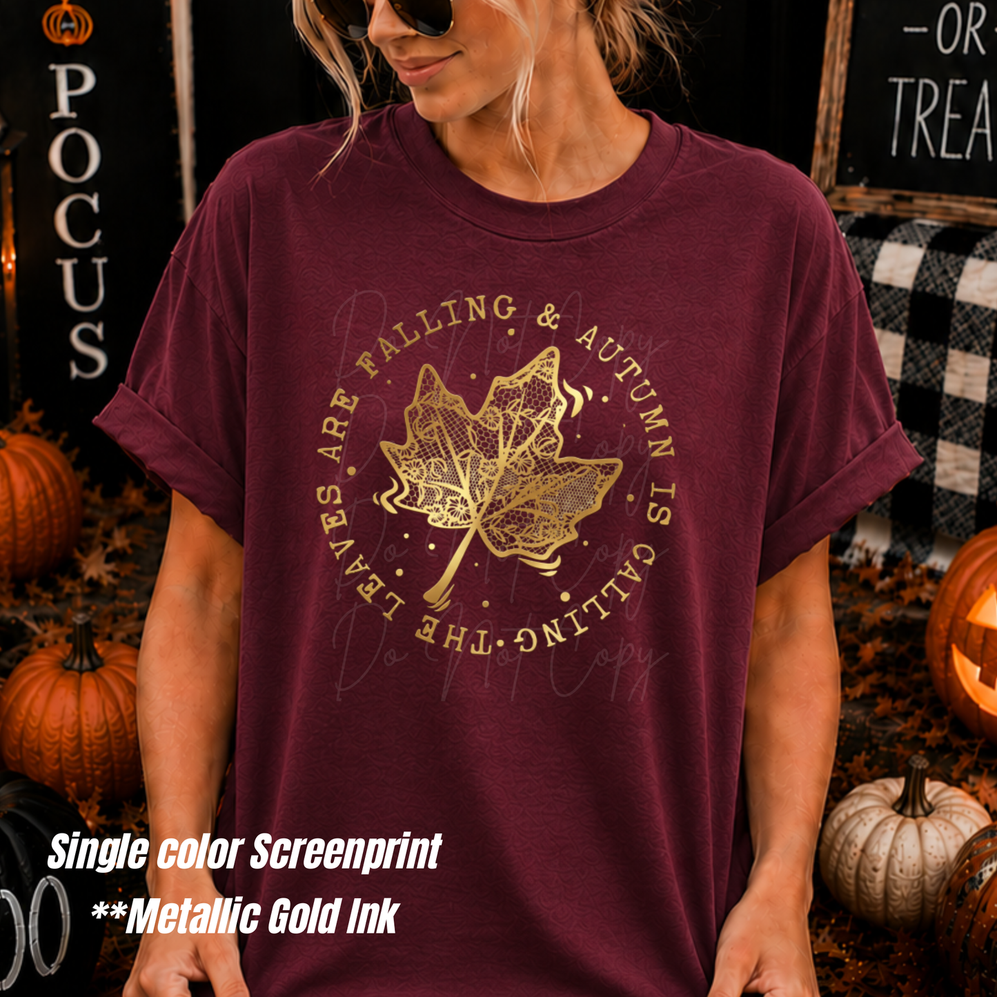 Leaves Are Falling **SINGLE COLOR SCREEN PRINT METALLIC GOLD INK**