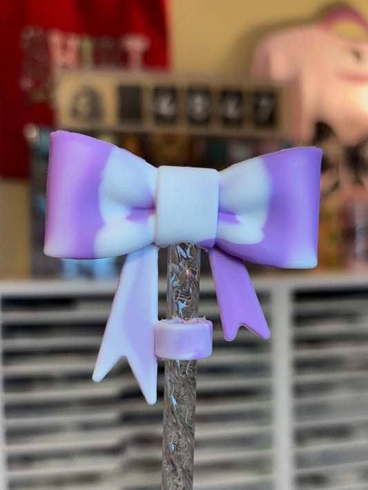 Purple/White-Bow Straw Topper