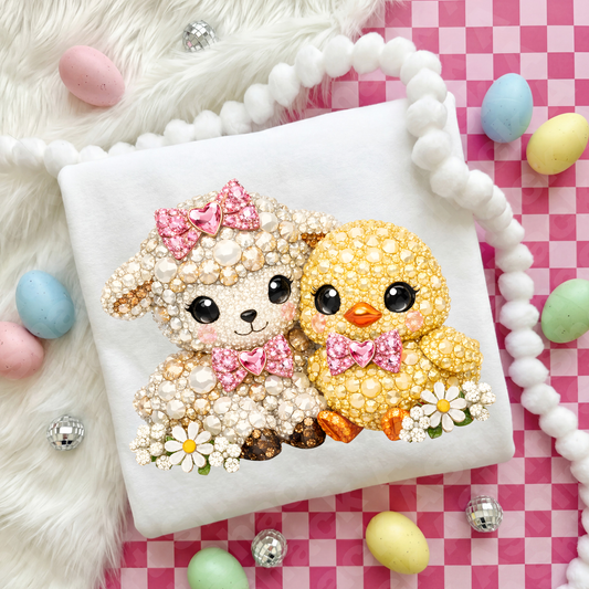 45 faux pearl lamb and chick ￼