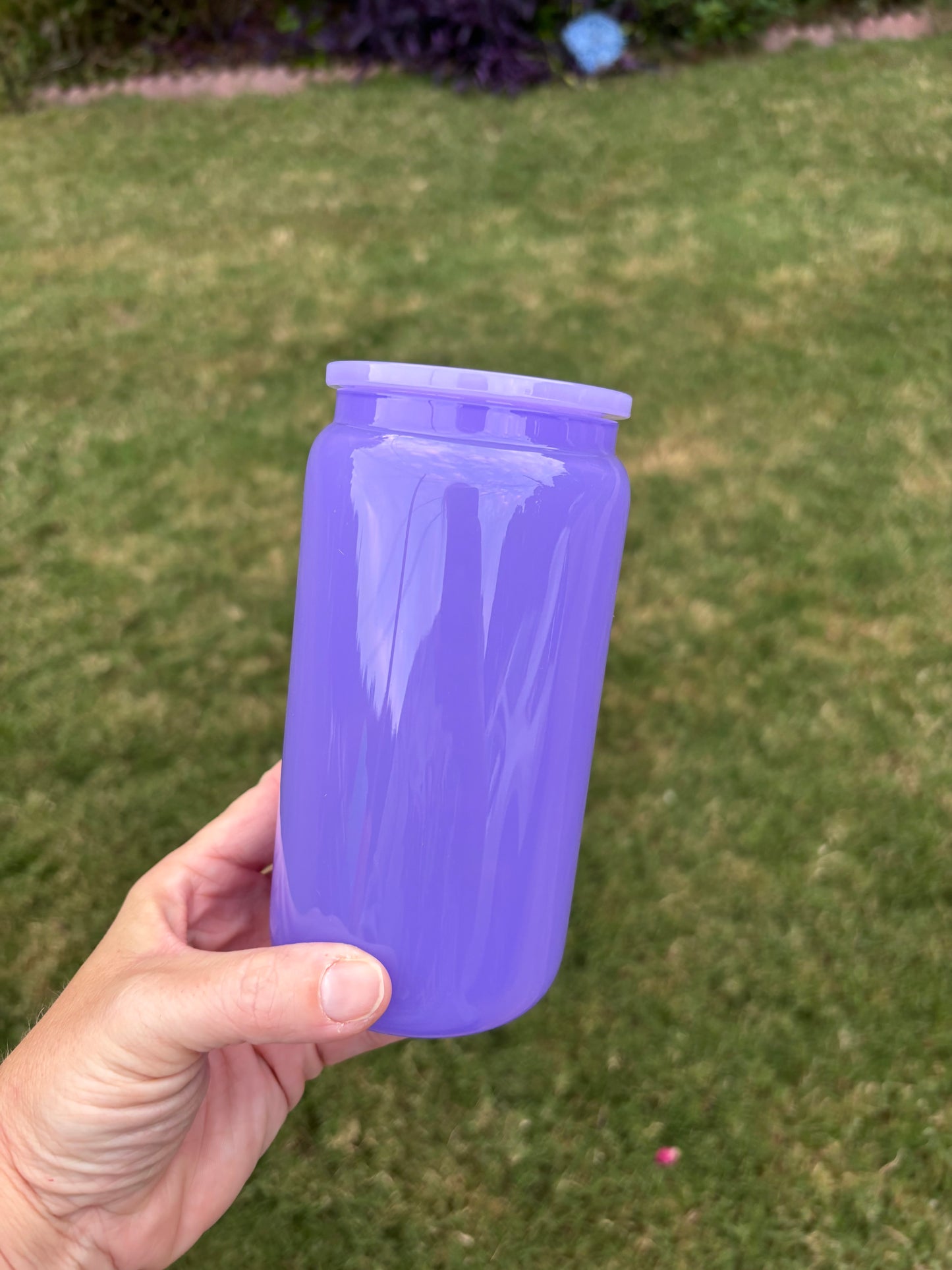 16oz Purple Glass Cup with Acrylic Lid—Blank Cup