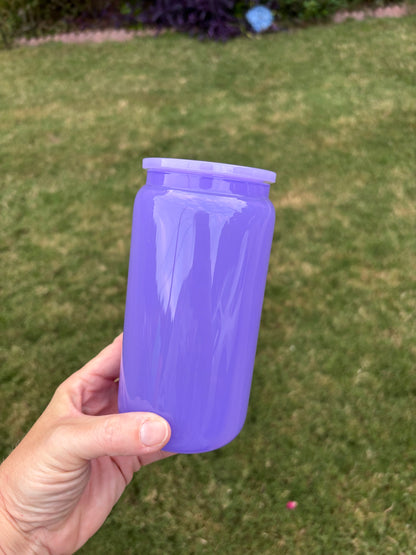 16oz Purple Glass Cup with Acrylic Lid—Blank Cup