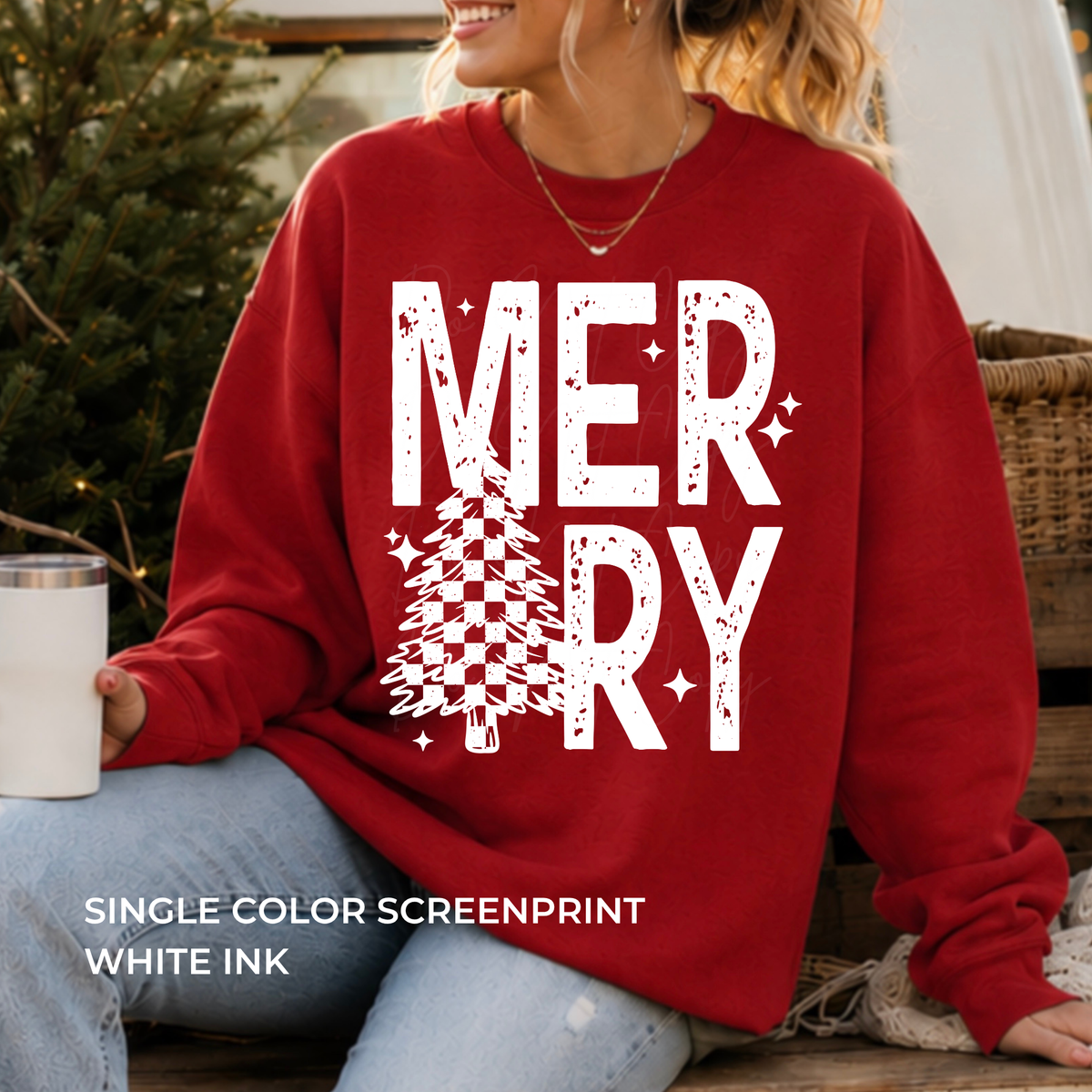 Merry * Single Color Screenprint White Ink