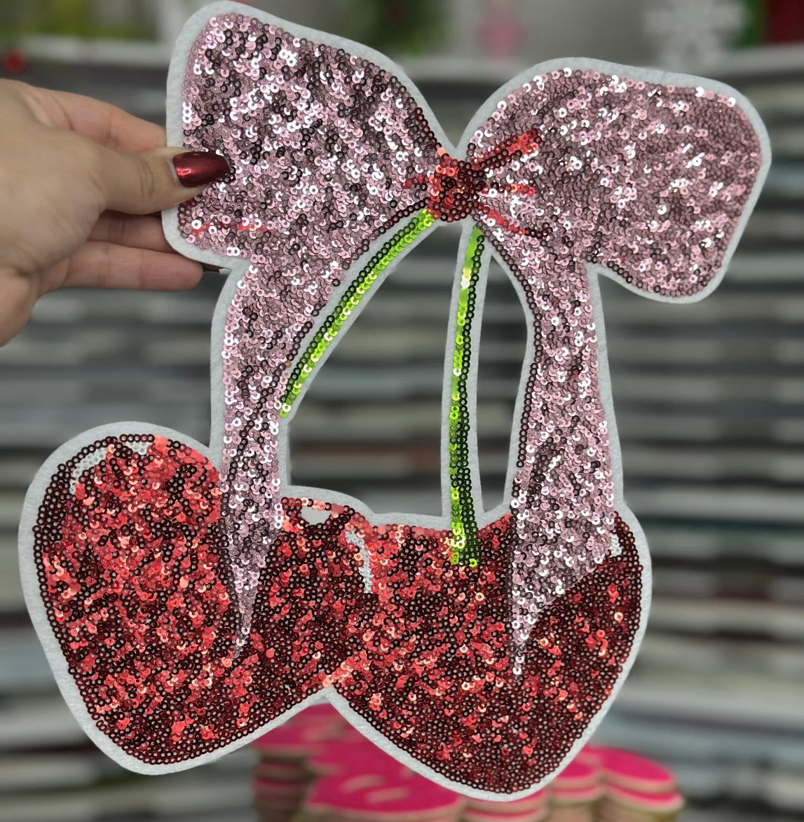 Cherry Hearts with Bow Sequin