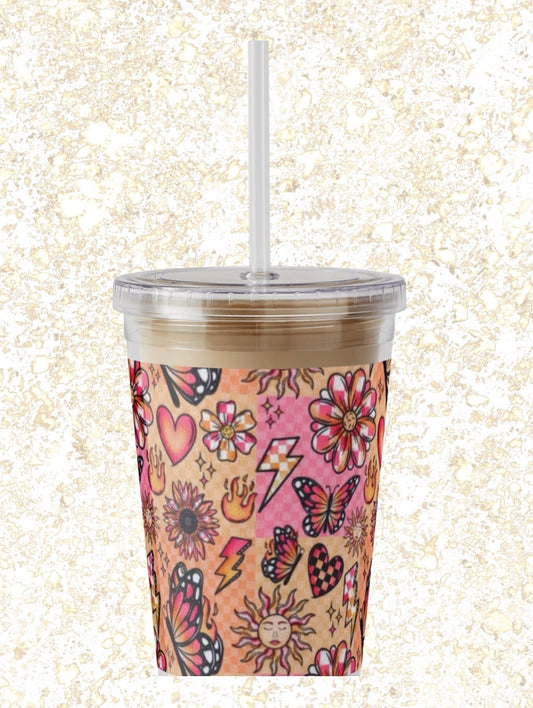Pink and Orange, Large Coffee Koozie