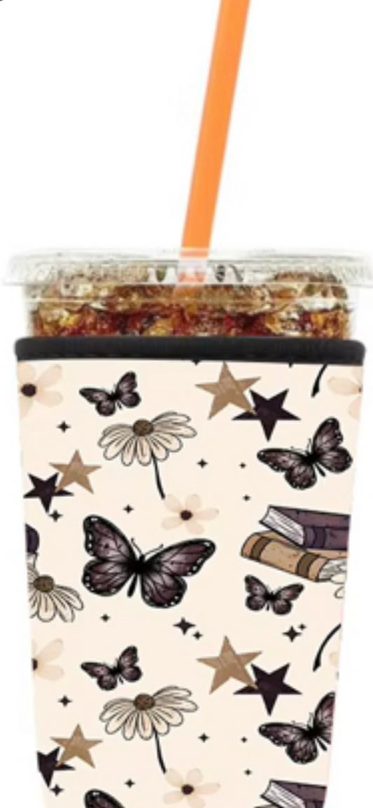 Butterfly and books koozie