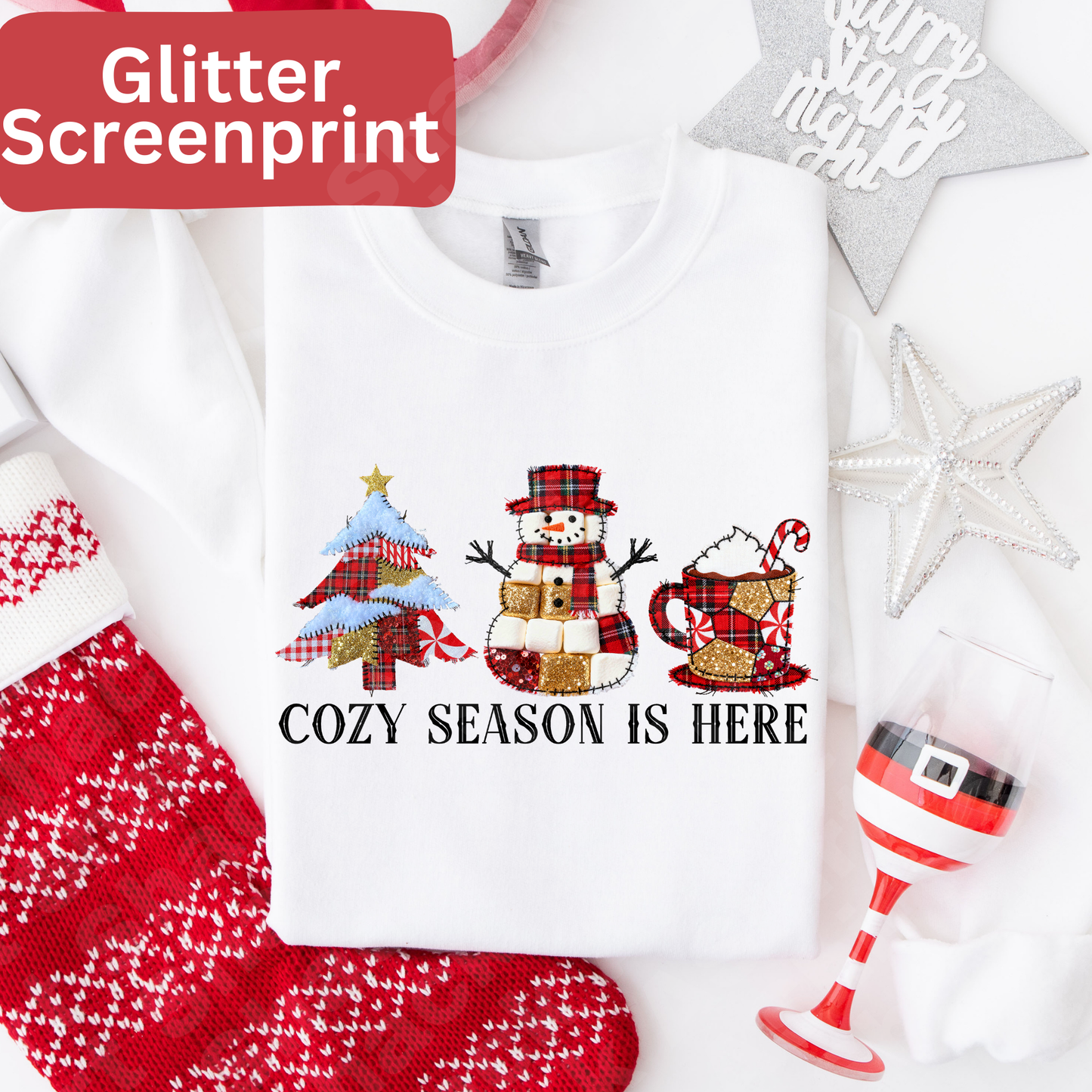 32 cozy season is here “faux patchwork” (Glitter)