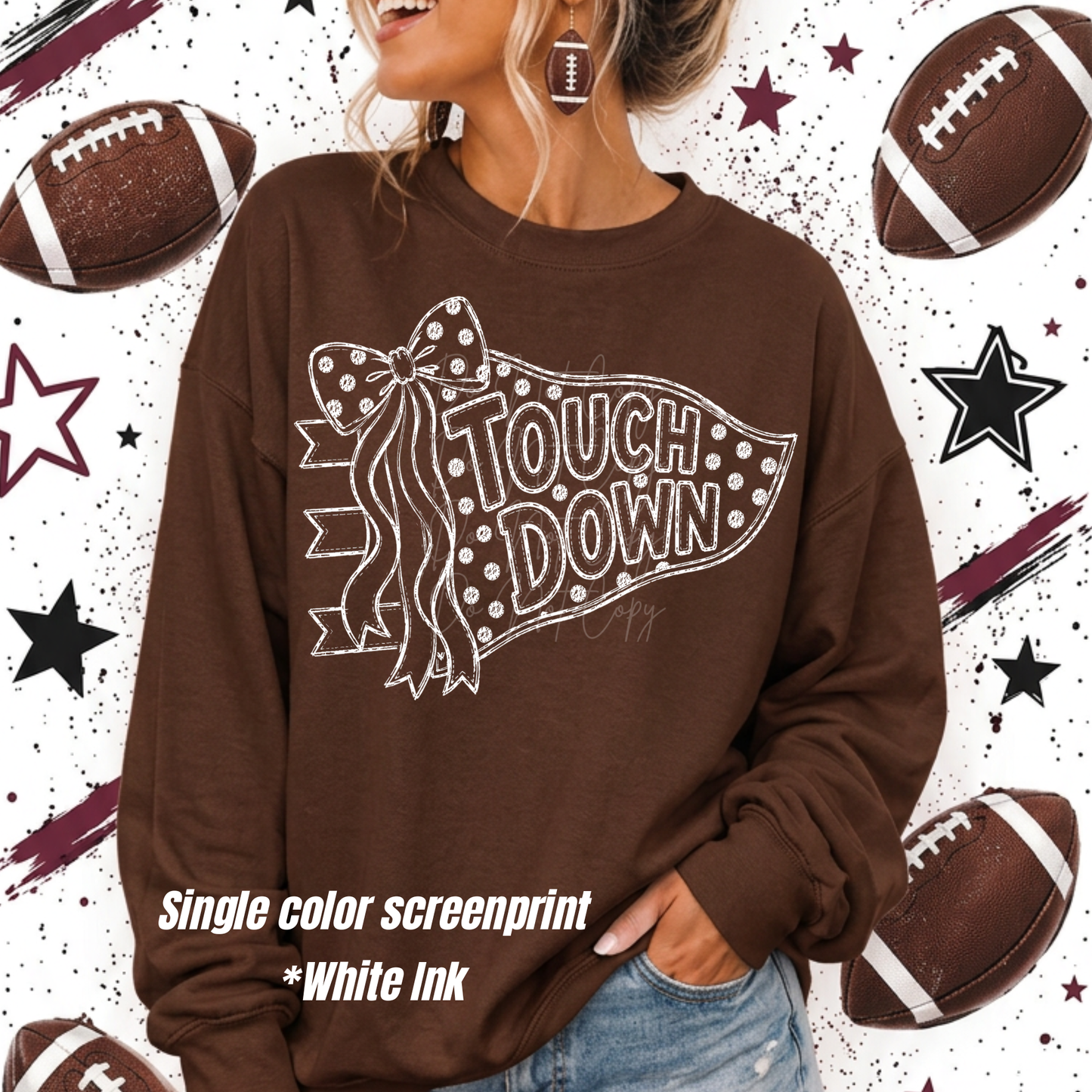 Touchdown *single color screen print white ink**