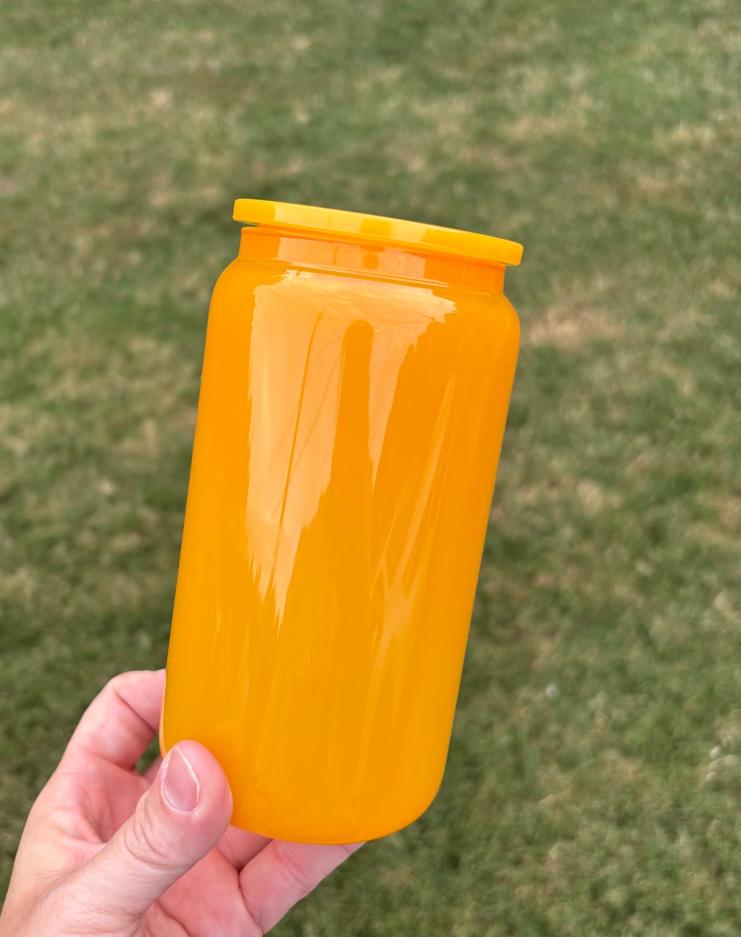 16oz Yellow Glass Cup with Acrylic Lid—Blank Cup