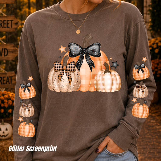 Pumpkins stacked with double sleeves **GLITTER SCREENPRINT**
