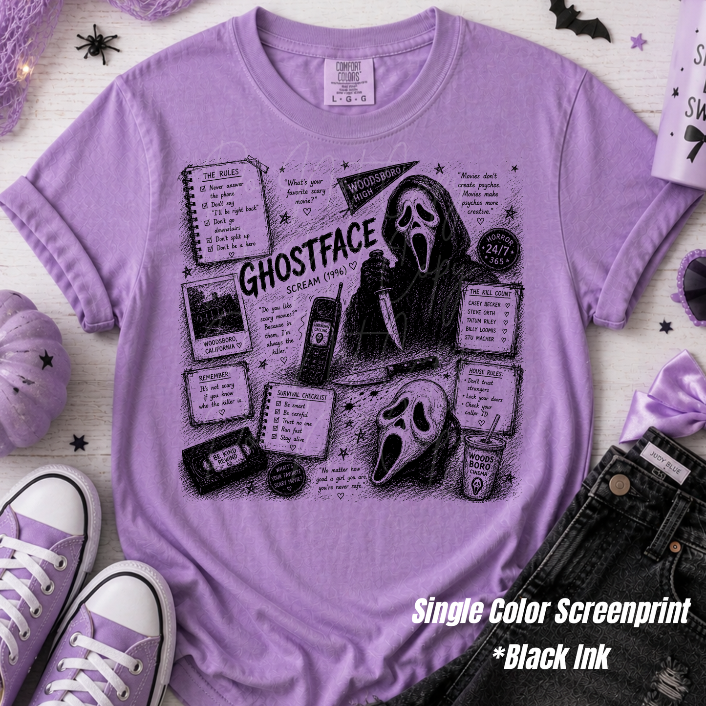 56 ghostface **SINGLE COLOR SCREENPRINT BLACK INK**