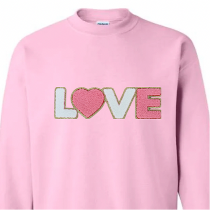 Love, Pink and White Chenille Patch