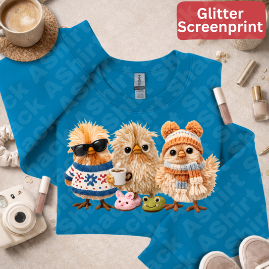 53 chicks (glitter screenprint)