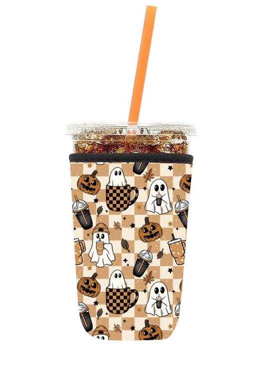 Checkered Coffee Ghost Koozie
