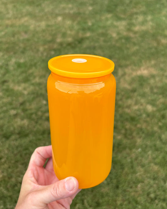 16oz Yellow Glass Cup with Acrylic Lid—Blank Cup