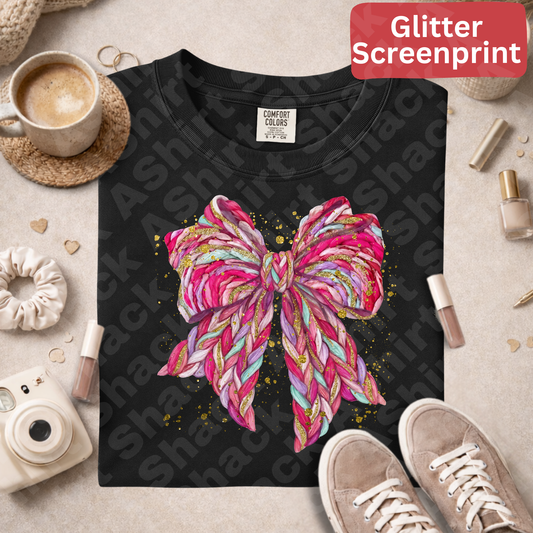 57 Chunky Yarn Bow (Glitter Screenprint)