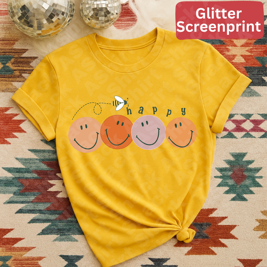 39D be happy (Glitter screenprint)