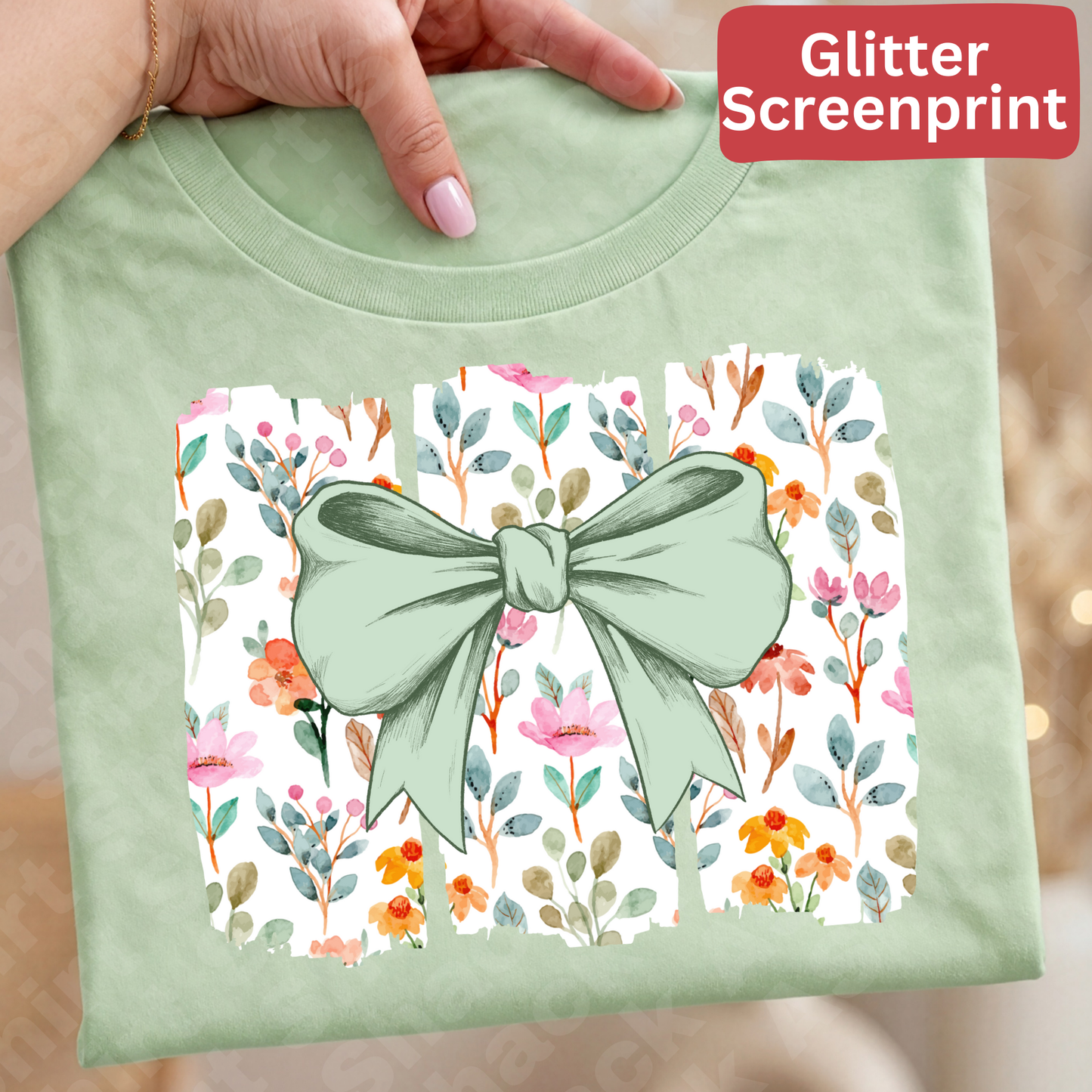 24E floral bow (Glitter Screenprint)