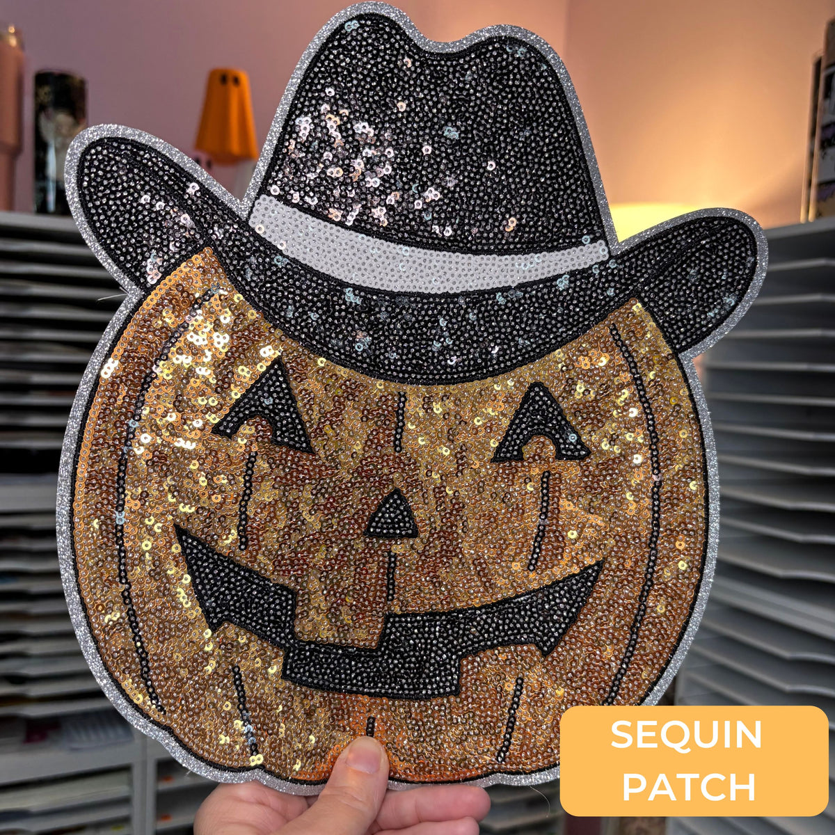 Cowboy Pumpkin Sequin Patch