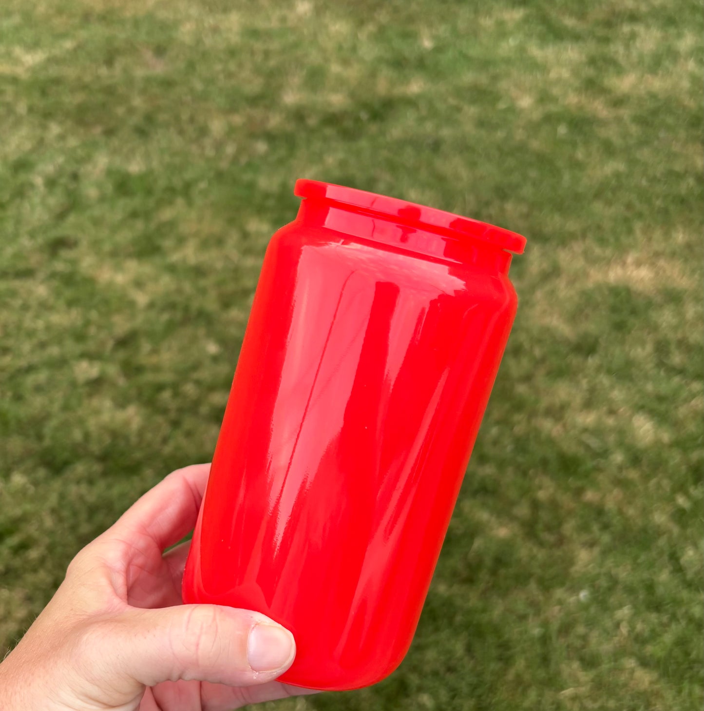 16oz Red Glass Cup with Acrylic Lid—Blank Cup