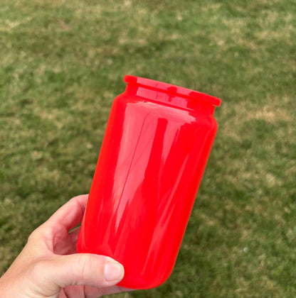 16oz Red Glass Cup with Acrylic Lid—Blank Cup