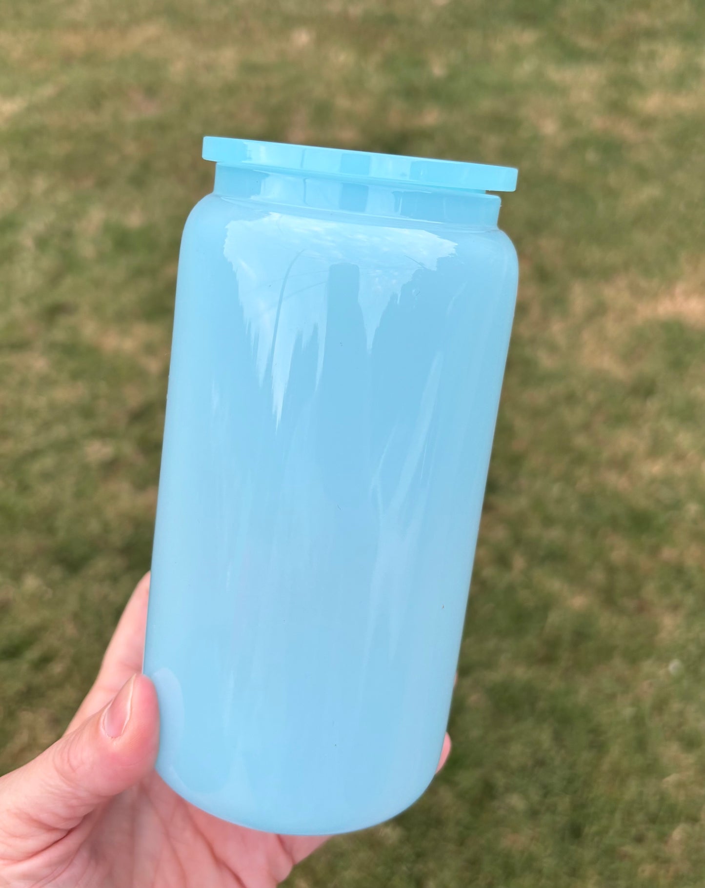 16oz Blue Glass Cup with Acrylic Lid—Blank Cup