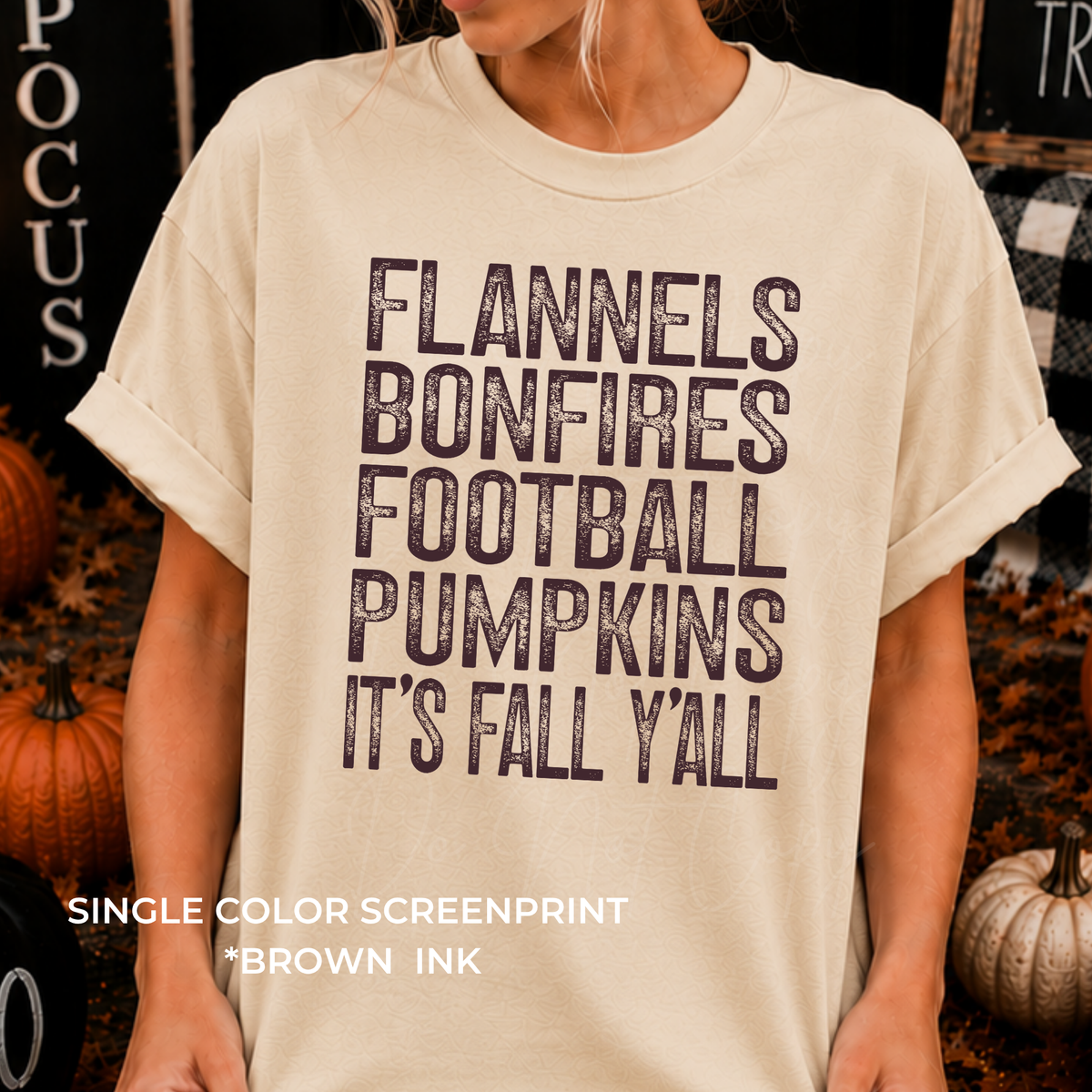 Flannels Bonfires Football *Single Color Screenprint -Brown Ink