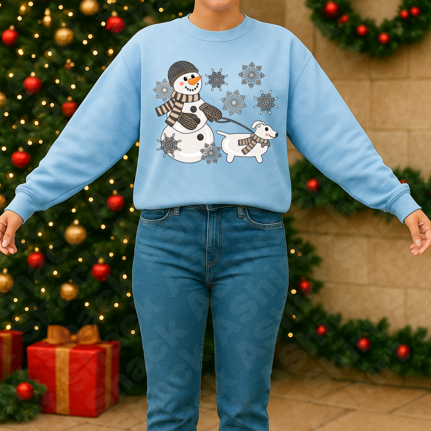 17E Snowman walking dog ￼