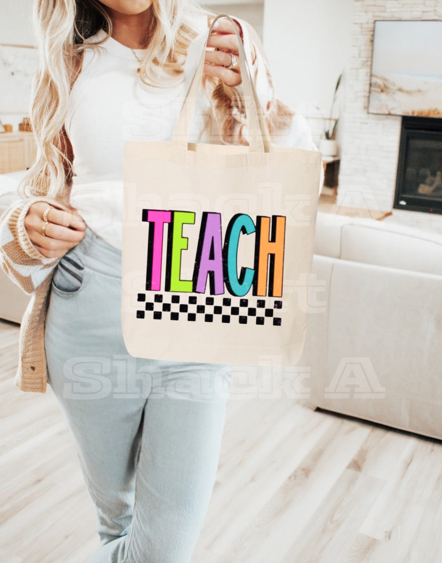 Teach Checkered, Small Tote Bag