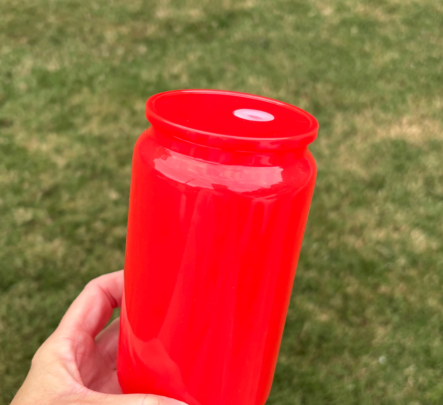 16oz Red Glass Cup with Acrylic Lid—Blank Cup