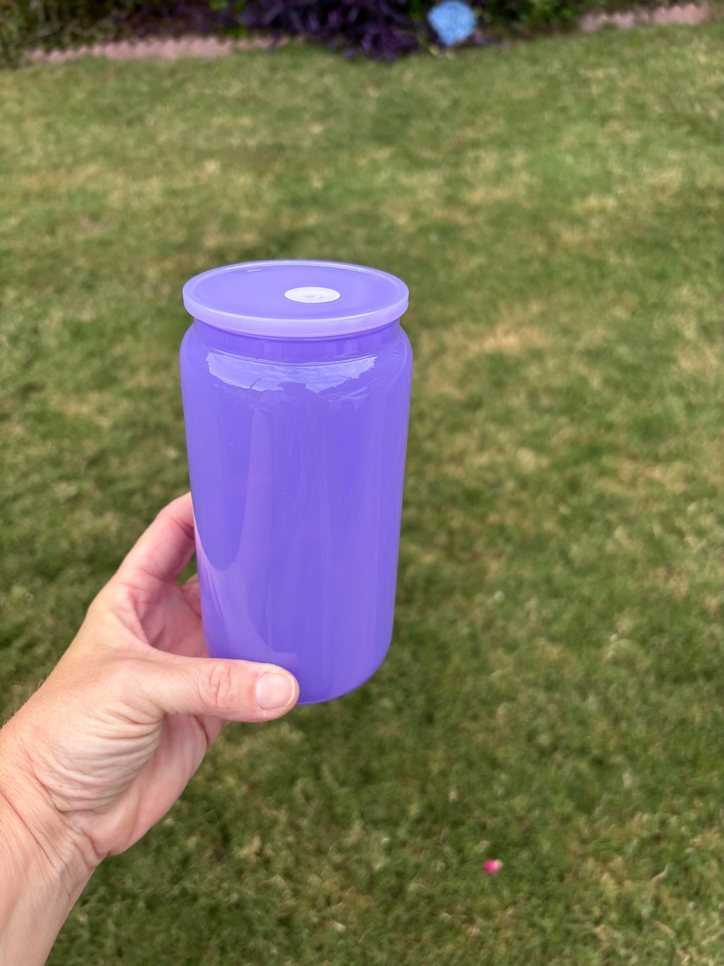 16oz Purple Glass Cup with Acrylic Lid—Blank Cup