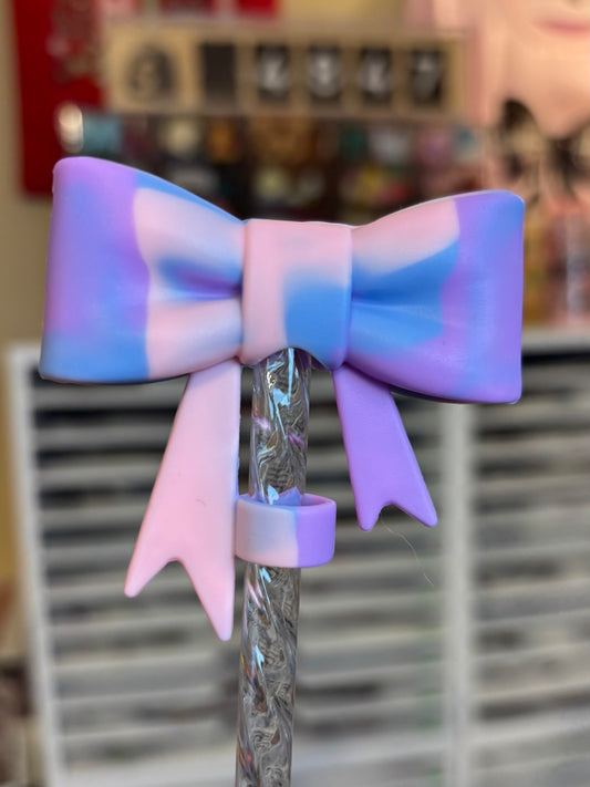 Cotton Candy Swirl- Bow Straw Topper