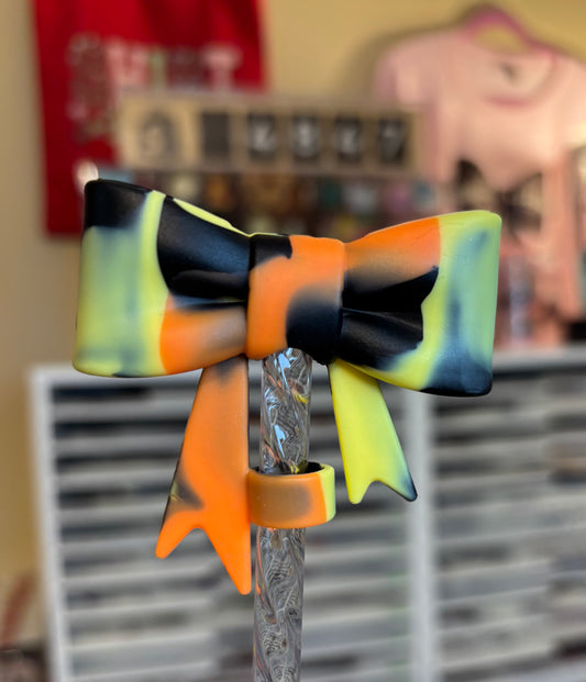 Orange/Yellow/Black-Bow Straw Topper