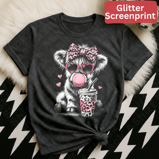 237 highland cow with bow (Glitter screenprint) half tone