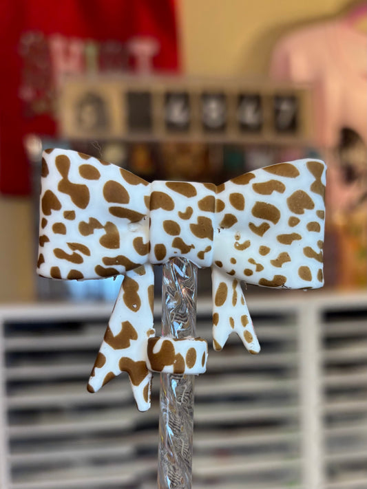 Cow Print-Bow Straw Topper