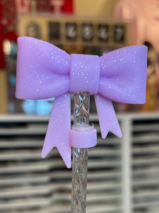 Purple Glitter-Bow Straw Topper