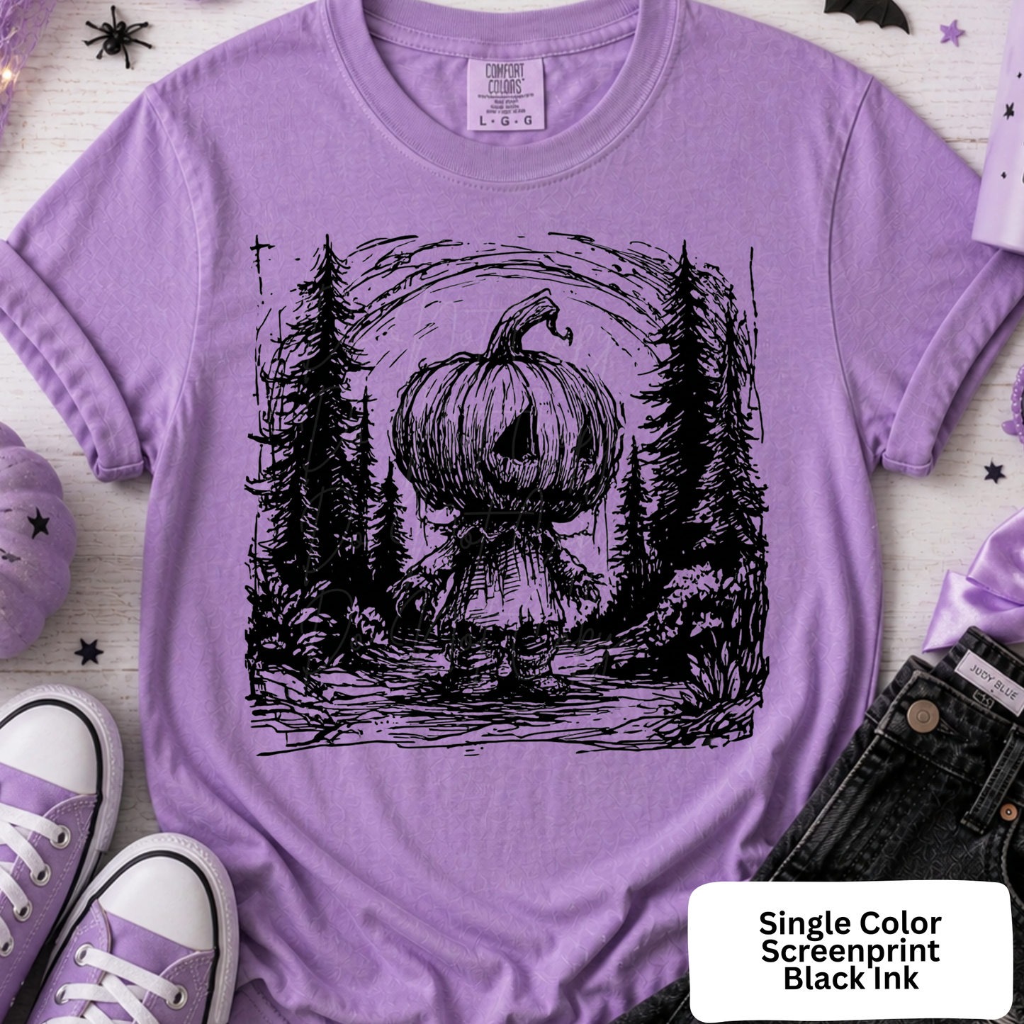 227 pumpkin scarecrow**SINGLE COLOR SCREENPRINT BLACK INK**