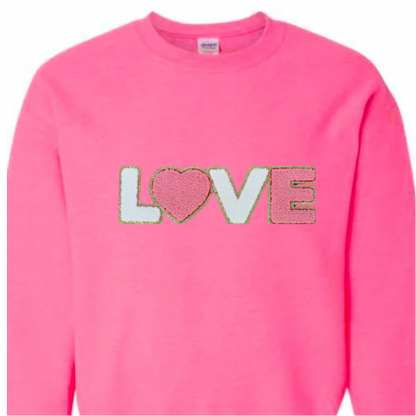Love, Pink and White Chenille Patch