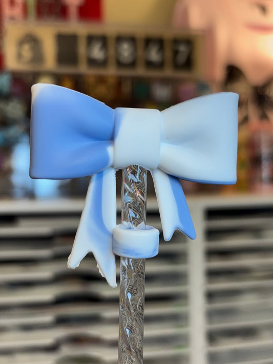 Blue/White Swirl-Bow Straw Topper