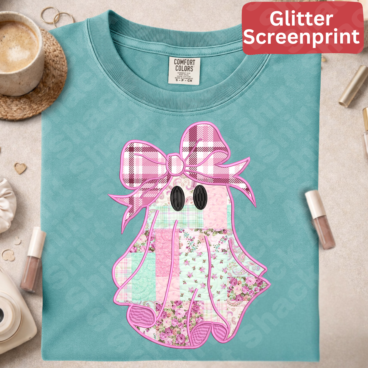 225 patchwork ghost (Glitter Screenprint)