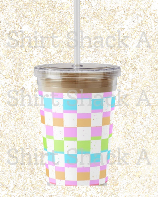 Multi Color Checked Coffee Koozie